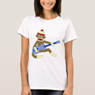 Camiseta Mono del calcetín que toca la guitarra azul