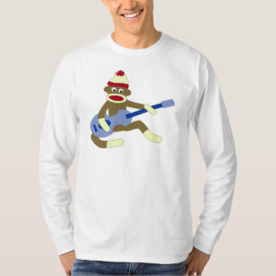 Camiseta Mono del calcetín que toca la guitarra azul