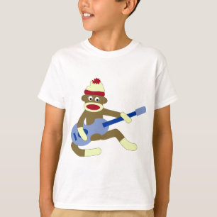 Camiseta Mono del calcetín que toca la guitarra azul