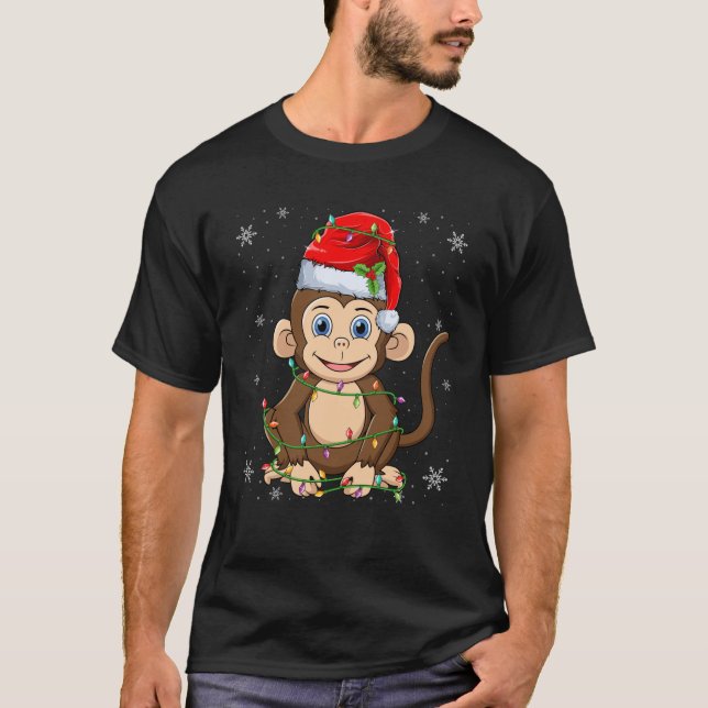 Camiseta Mono del mono Lover con Santa Hat Navidad (Anverso)