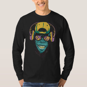 Camiseta Mono Del Músico Dj Del Mono Con Auriculares 1