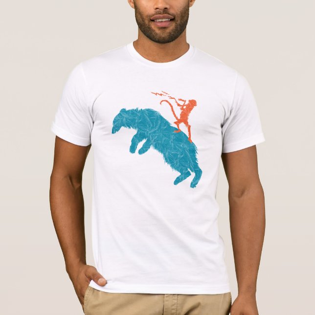 Camiseta Mono del vudú contra oso azul grande (Anverso)