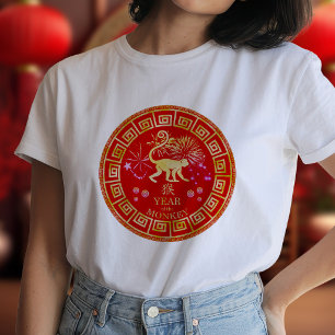 Camiseta Mono del Zodiaco Chino Rojo/Oro ID542