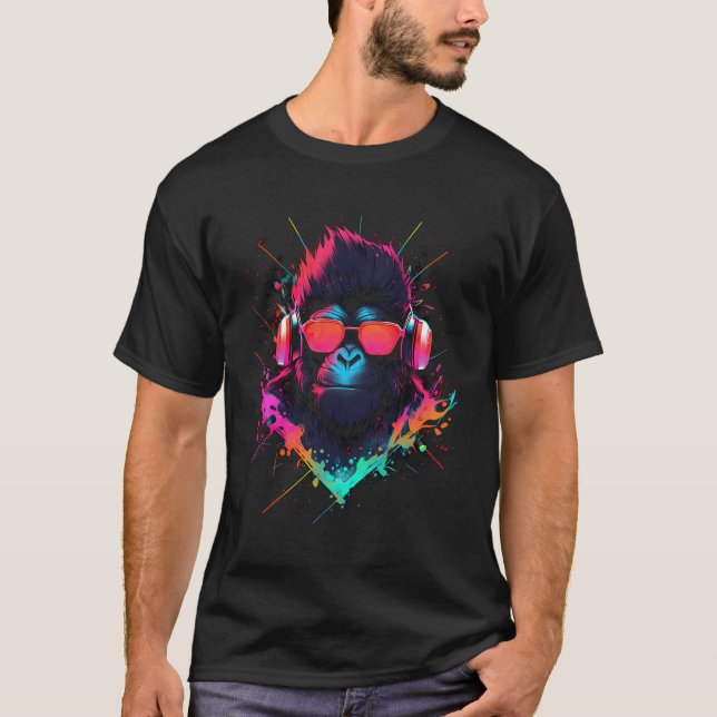 Camiseta Mono Dj Con Auriculares Y Disco De Gafas De Sol (Anverso)