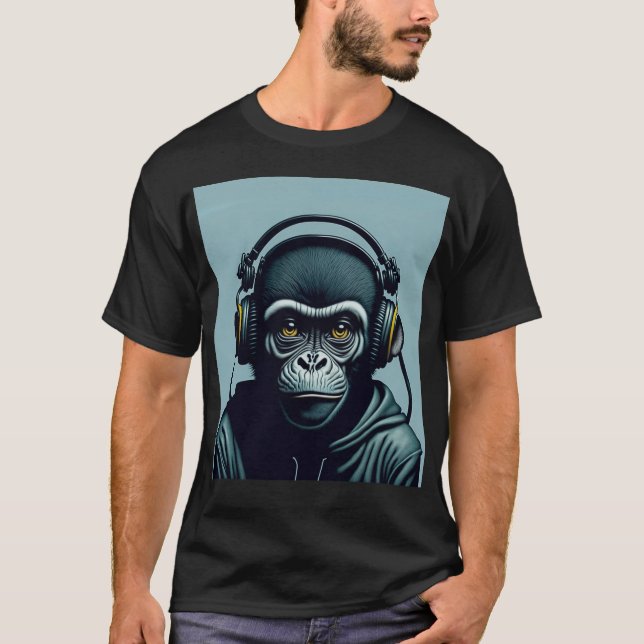 Camiseta Mono en auriculares (Anverso)