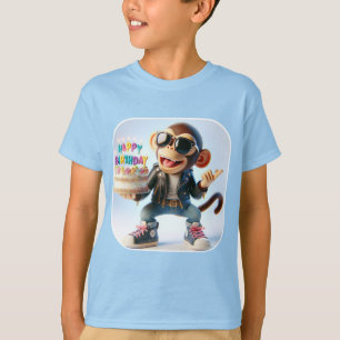 Camiseta Mono en chaqueta de cuero, Feliz Cumpleaños, por N