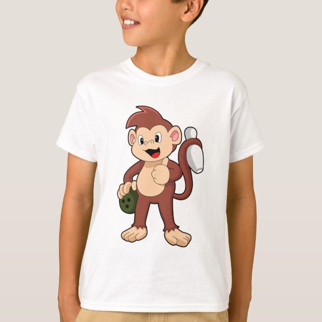 Camiseta Mono en el Bowling con bolas (Anverso)