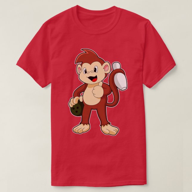 Camiseta Mono en el Bowling con bolas (Diseño del anverso)