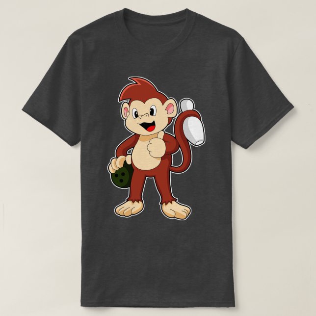 Camiseta Mono en el Bowling con bolas (Diseño del anverso)