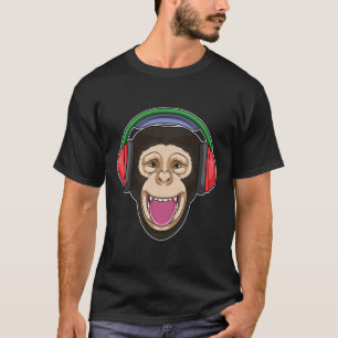 Camiseta Mono en la música con auriculares