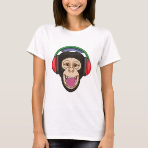 Camiseta Mono en la música con auriculares