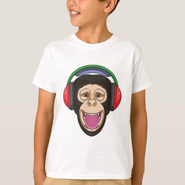 Camiseta Mono en la música con auriculares (Anverso)