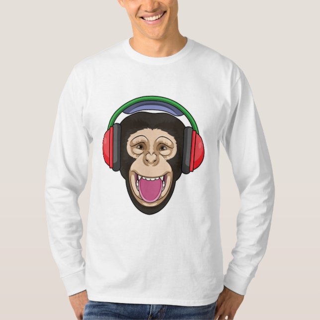 Camiseta Mono en la música con auriculares (Anverso)
