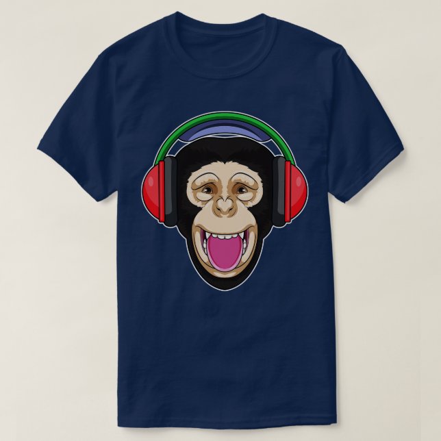 Camiseta Mono en la música con auriculares (Diseño del anverso)