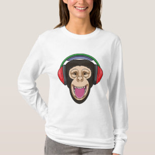 Camiseta Mono en la música con auriculares