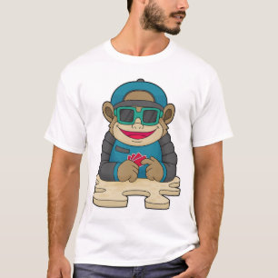 Camiseta Mono en Poker con tarjetas de póker y gafas de sol