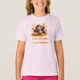 Camiseta Mono Feliz y Lindo Jugando en Hojas de Otoño que C