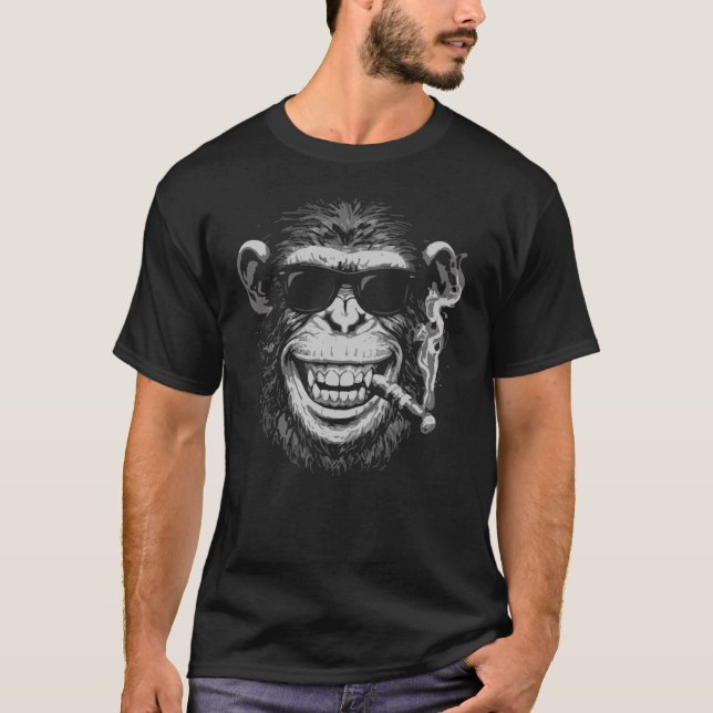 Camiseta Mono fumando con gafas de sol (Anverso)
