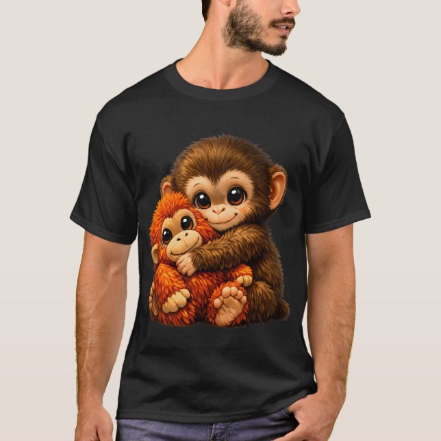 Camiseta Mono golpeando abraza meme viral de teddy (Anverso)