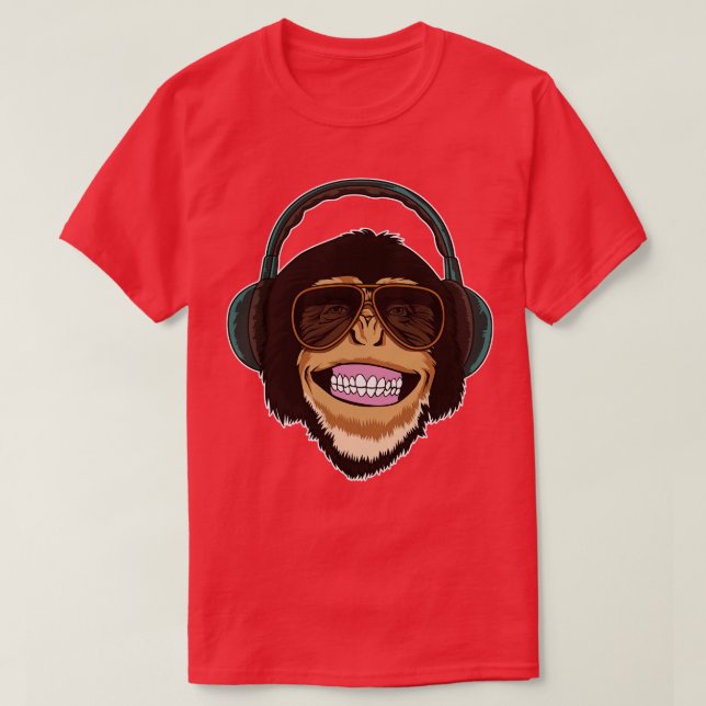 Camiseta Mono Guay Con Gafas De Sol Y Auriculares (Diseño del anverso)