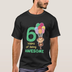 Camiseta Mono Infantil 6º Cumpleaños Para Niños De Seis Año