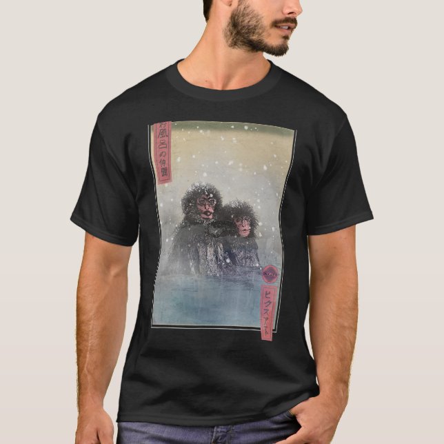 Camiseta Mono japonés Makake Nieve japonés Makak Ukiyoe (Anverso)
