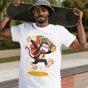 Camiseta Mono juguetón con libros Diversión y diseño educat