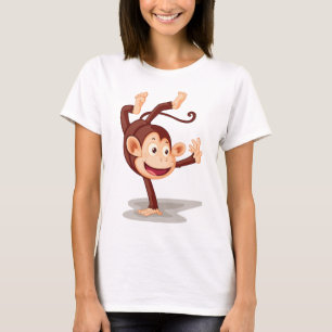 Camiseta Mono Juguetón Haciendo un Pino Animal Adorable