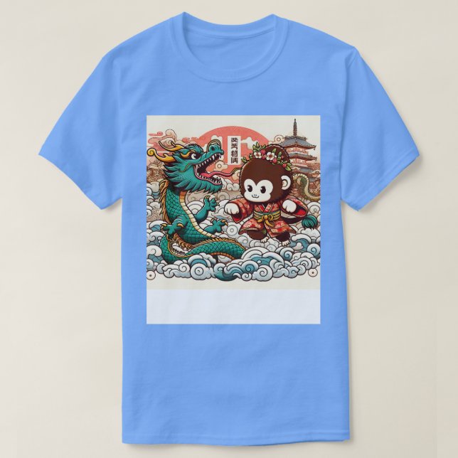 Camiseta Mono kawaii o dragón en clase pagoda japonesa (Diseño del anverso)
