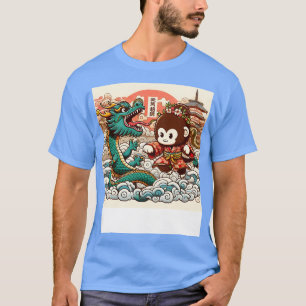 Camiseta Mono kawaii o dragón en clase pagoda japonesa