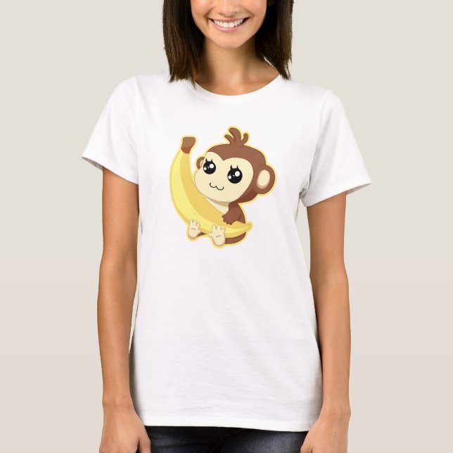 Camiseta Mono lindo de Kawaii que sostiene el plátano (Anverso)