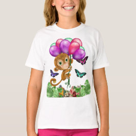 Camiseta Mono, mariposas y globos desordenados