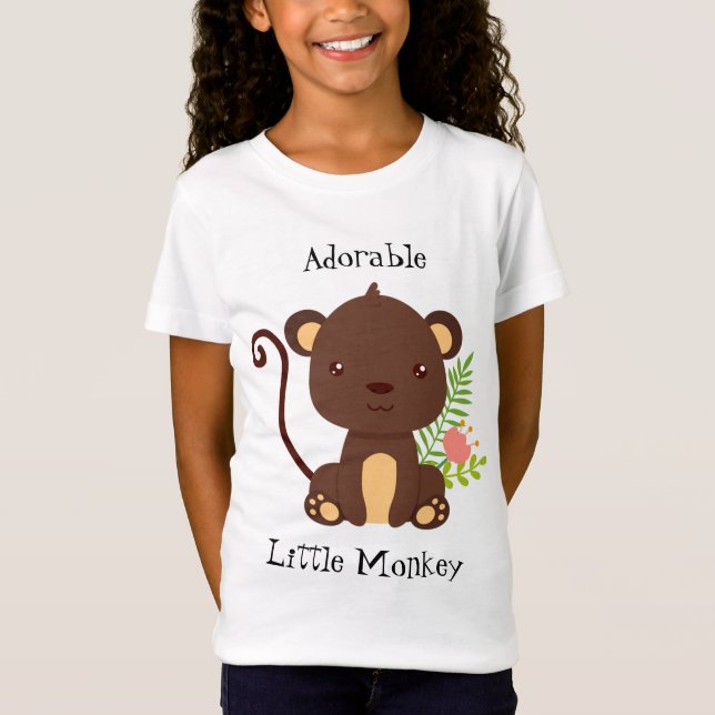 Camiseta Mono Marrón Cuto Con Flores Rosa (Anverso)