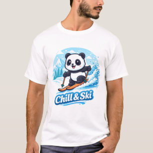 Camiseta Mono Panda Esquiando Diseño de Esquí Invernal y Re