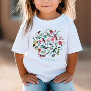 Camiseta Mono Patrón Botánico de Aves Florales Lindas