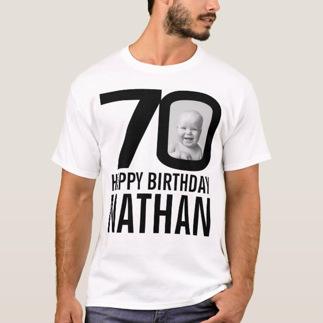 Camiseta Mono personalizado de 70 años ahora y luego nombre (Anverso)