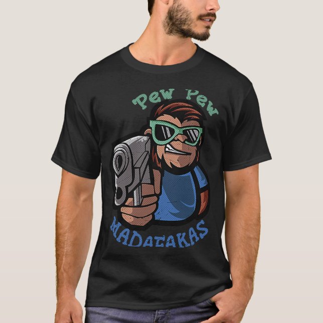 Camiseta Mono Pew Pew Pew Madafakas Viejo Gato Loco (Anverso)