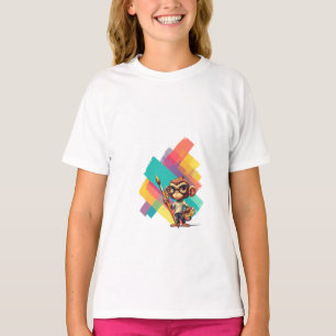 Camiseta Mono pintor artístico con pincelada colorida