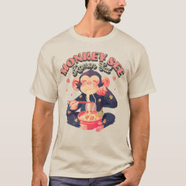 Camiseta Mono See Ramen Eat lindo mono retro divertido