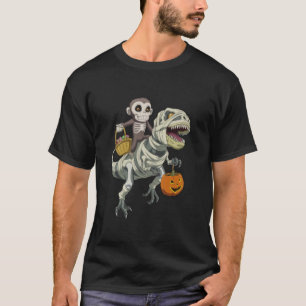 Camiseta Mono Skeleton Riding Mummy Dinosaur TRex Hallowe