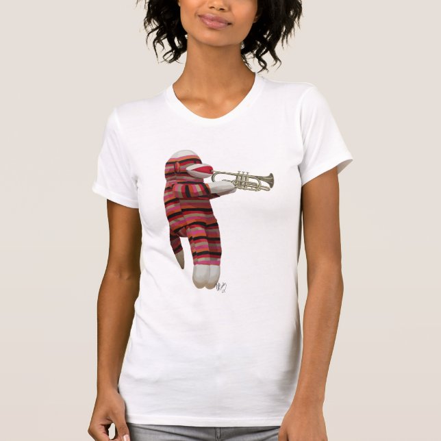 Camiseta Mono sock jugando a la trompeta (Anverso)