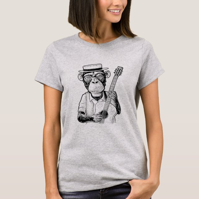 Camiseta Mono Tocando Músico De Banda De Guitarra Humor Gra (Anverso)