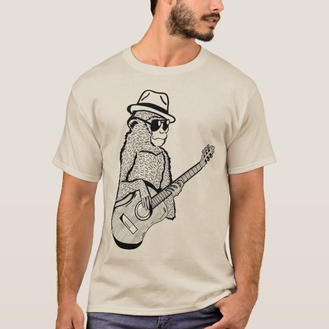 Camiseta Mono Tocando Un Animal De Guitarra (Anverso)