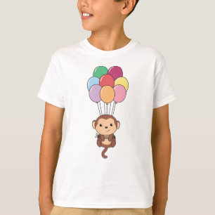 Camiseta Mono vuela Con Globos Coloridos