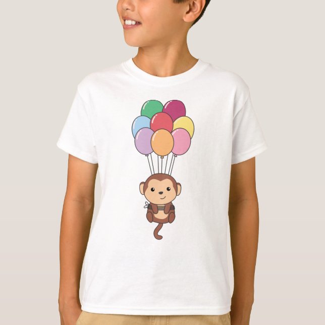 Camiseta Mono vuela Con Globos Coloridos (Anverso)