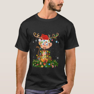 Camiseta Mono Xmas Luminando a los renos Santa Hat Monkey C