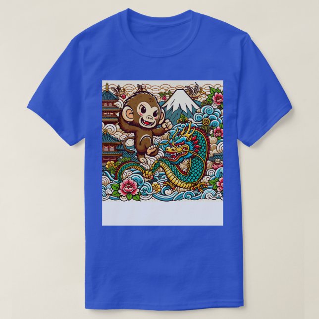 Camiseta Mono y dragón en Japón con ola de pagoda F (Diseño del anverso)