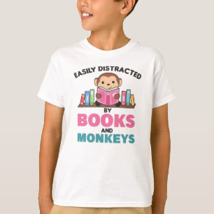 Camiseta Mono Y Libros Divertidos Con Libro