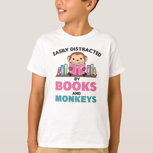 Camiseta Mono Y Libros Divertidos Con Libro (Anverso)