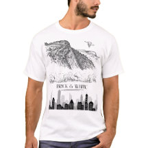 Monochrome Mountain City Skyline Art Black White